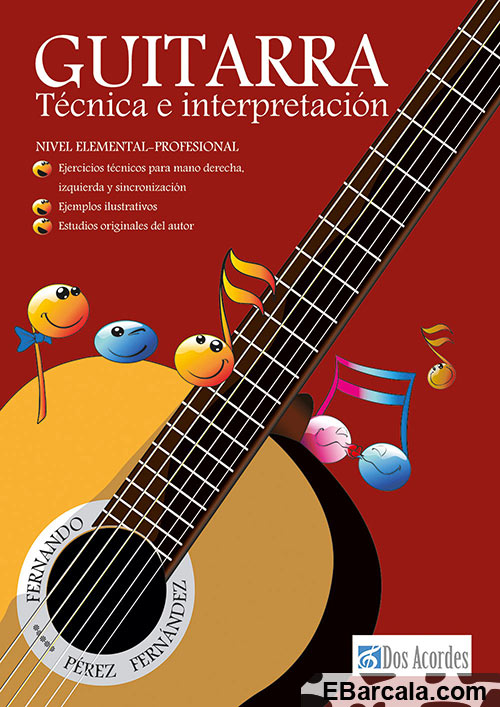 Guitarra y notas animadas. Portada Manual Fernando Pérez Fernández. Editorial Dos Acordes.